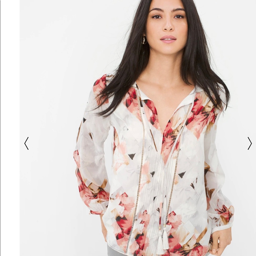 White House Black Market Cream Floral Tunic
